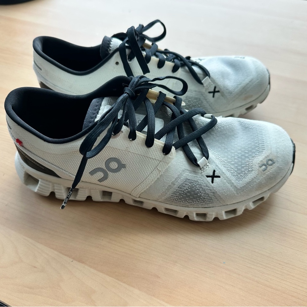 On Running X3 Women’s Athletic Shoes in White and Black, 7.5